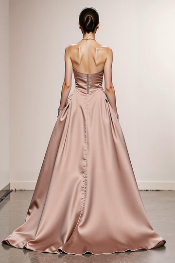 Strapless A-Line Light Pink Maxi Evening Dress